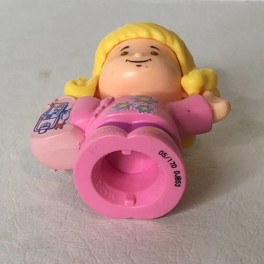 Fisher‎ Price Little People Figure Girl Blonde Hair Pink Outfit Backpack Toy
